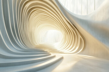 Poster - Abstract Futuristic Minimalist Architecture with Curved Concrete Structures and Soft Light, Generative AI