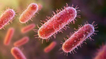 Poster - Microscopic View of Colorful Bacteria with Hair-Like Structures
