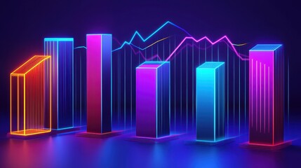 Poster - Vibrant Neon Colorful Bar Graph with Data Visualization Elements