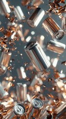 Poster - Floating Metallic Cans Surrounded by Shimmering Copper Confetti