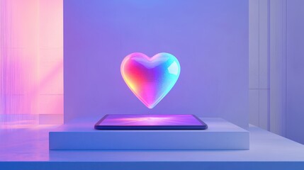 Poster - Colorful Heart Shape Above Tablet in Modern Digital Environment