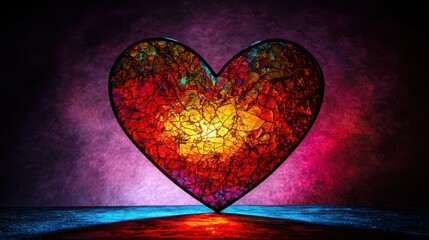 Poster - Colorful Heart-Shaped Light Sculpture with Vibrant Background Effects