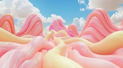 Poster - Pastel Landscape with Soft Waves and Colorful Clouds in the Sky