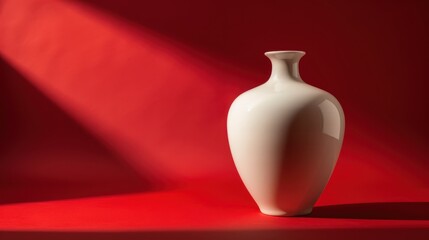 Poster - Elegant White Ceramic Vase Against Bold Red Background