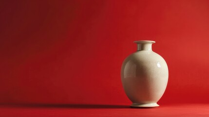 Poster - Elegant White Ceramic Vase on Red Background for Artistic Display