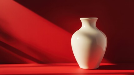 Poster - Elegant White Vase in Front of Bold Red Background with Shadows