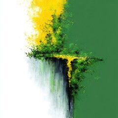 Poster - Abstract Landscape: A Vibrant Symphony of Yellow, Green, and White - Capturing Nature's Essence in Bold Strokes