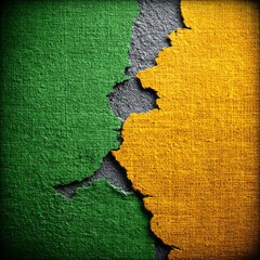Aufkleber - Abstract Textured Wall with Green and Yellow Paint, Cracked to Reveal Gray Concrete Layer