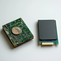 Poster - Circuit board and display module on white background for electronics