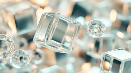 Poster - Transparent geometric shapes floating in a soft light background