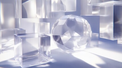 Poster - Clear Crystal Shapes in Soft Light with High-Quality Reflection
