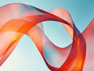 Poster - Abstract Flowing Red and Orange Ribbons on Soft Blue Background