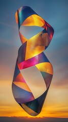 Poster - Colorful Abstract Ribbon Twisting Against a Vibrant Sunset Background
