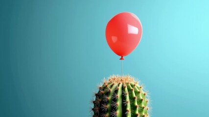 Wall Mural - a fragile balloon on a sharp prickly cactus. fragility and protection concept