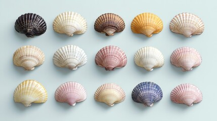 Poster - Colorful Array of Shells on Light Background for Natural Decor
