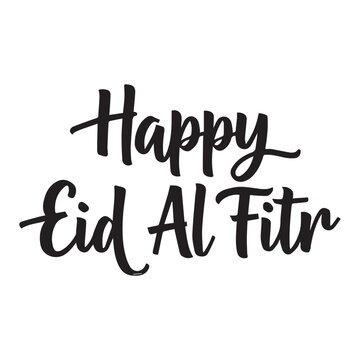 Modern Calligraphy for Happy Eid Al Fitr White Background.