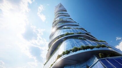 Poster - Futuristic Twist Tower with Eco-Friendly Design and Clear Sky