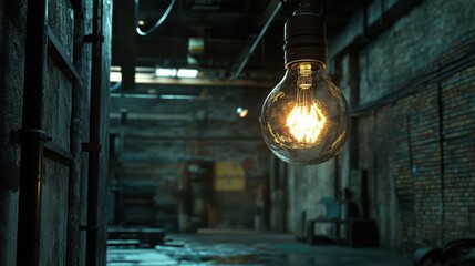 Poster - Vintage Light Bulb Illuminating an Urban Industrial Space