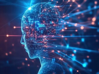 Poster - Futuristic Profile of a Digital Human with Network Connections