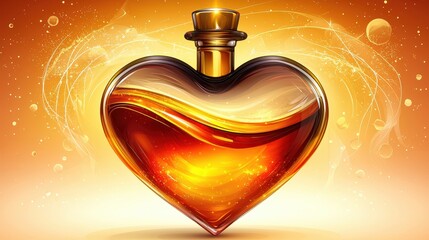 Poster - Heart-Shaped Bottle with Golden Liquid and Magical Glow Effect