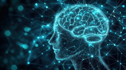Poster - illuminating the architecture of thought a conceptual visualization of the human brain's intricate network rendered in radiant blue hues against a backdrop of cosmic connectivity