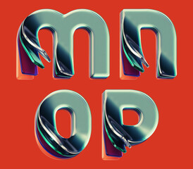 Poster - 3d rendered font set with letters made of shiny glass layers