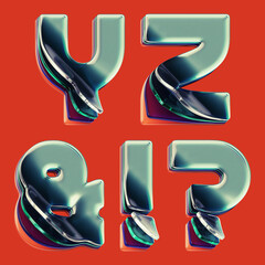 Poster - 3d rendered font set with letters made of shiny glass layers