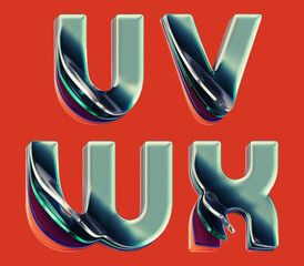 Fototapete - 3d rendered font set with letters made of shiny glass layers