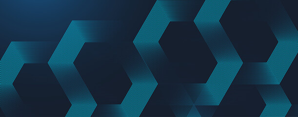 Fototapete - Futuristic digital concept with technology hexagons. Hexagonal digital abstract background. Hexagonal stripe line art design for poster, brochure, cover, banner, website, header