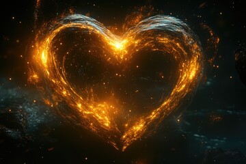 Poster - A luminous heart shape formed in a vibrant cosmic background