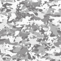 Leinwandbilder - Abstract halftone seamless camouflage pattern. Repeating digital dotted hexagonal camo military texture background. Abstract modern fabric textile ornament. Vector illustration.
