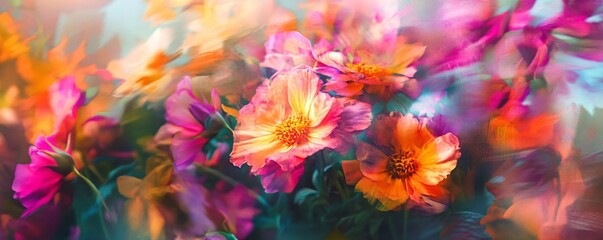 Aufkleber - Colorful cosmos flowers blooming in an impressionist garden
