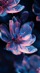 Leinwandbilder - Glowing transparent flowers blooming in dark background