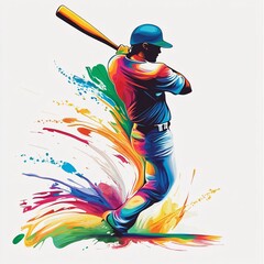 Aufkleber - Professional baseball player swinging bat with colorful paint splatter effect