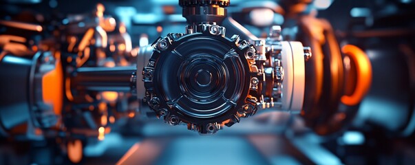 Poster - Futuristic engine rotating and generating power in a dark industrial environment