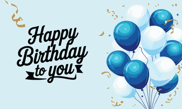  Modern vector-style birthday greeting card with a light blue background, easily editable.