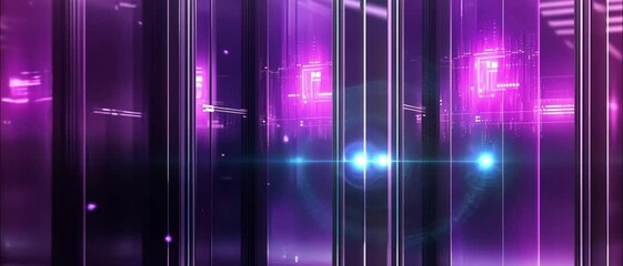 Poster - Abstract Purple Server Room: Futuristic Data Center Interior