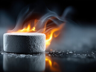 Wall Mural - an exciting image of a hockey puck with flames graphic