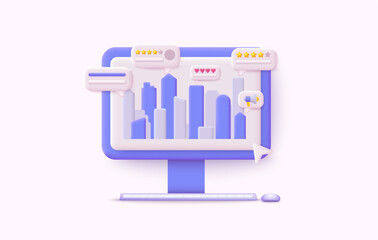 Poster - Customer feedback review experience rating concept. Creative concept. 3D Web Vector Illustrations.