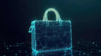 Poster - Futuristic Digital Briefcase Concept with Light Effects and Abstract Geometry in Blue Tones