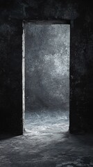 Aufkleber - Empty room with grunge concrete walls and open door revealing light