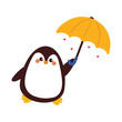 © SSOMESSOMI - cute hand drawing cartoon penguin with yellow umbrella. cute animal drawing for kids sticker, doodle