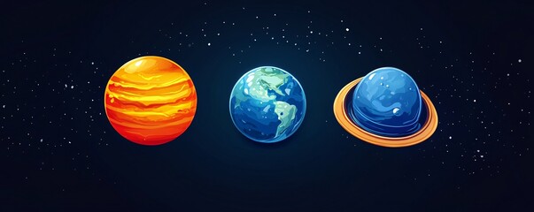 Aufkleber - Jupiter, earth and neptune shining in the dark universe with stars