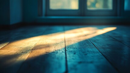 Poster - Sunlight illuminating wooden floor through window in empty room