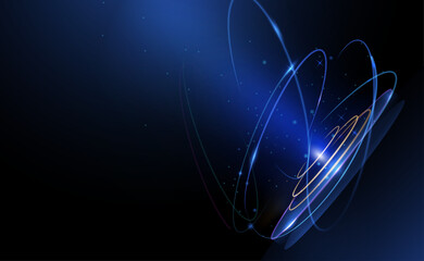 Fototapete - Illustration vector abstract chaos, blue wave line pattern, flow line and particle dot on dark color background. Modern futuristic, design for background. Digital high tech, energy technology concept
