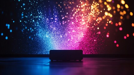 Fototapete - Projector displaying vibrant sparkling particles in dark room