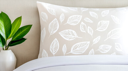 Wall Mural - Modern bedding design featuring delicate leaf pattern and green plant