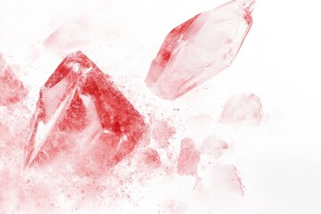 Poster - Dynamic glass dispersion with fragmented red crystal on white background