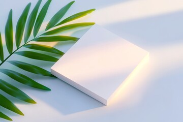 Poster - Elegant minimalistic design with floating shapes and green leaf for modern decor inspiration