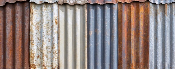 Poster - Rusty corrugated metal sheets forming a colorful wall